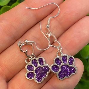 Purple Paw Prints & Hearts Earrings
